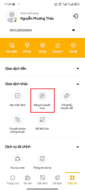 Hướng dẫn đăng ký quyền mua trên app KB BUDDY