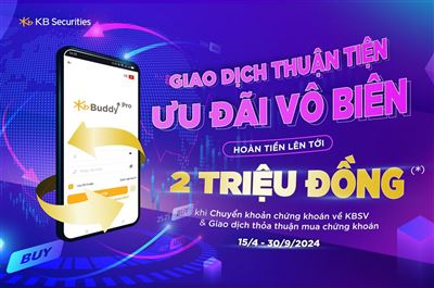 Hoàn tiền tới 2 triệu đồng khi chuyển khoản chứng khoán về KBSV