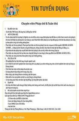 KBSV tuyển dụng Chuyên viên Pháp chế và Tuân thủ