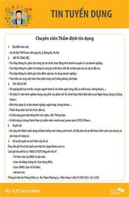 KBSV tuyển dụng Chuyên viên Thẩm định tín dụng