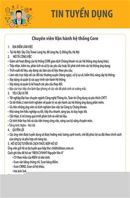 KBSV tuyển dụng Chuyên viên Vận hành Hệ thống Core 