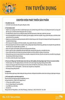 KBSV tuyển dụng Chuyên viên Phát triển sản phẩm và Marketing