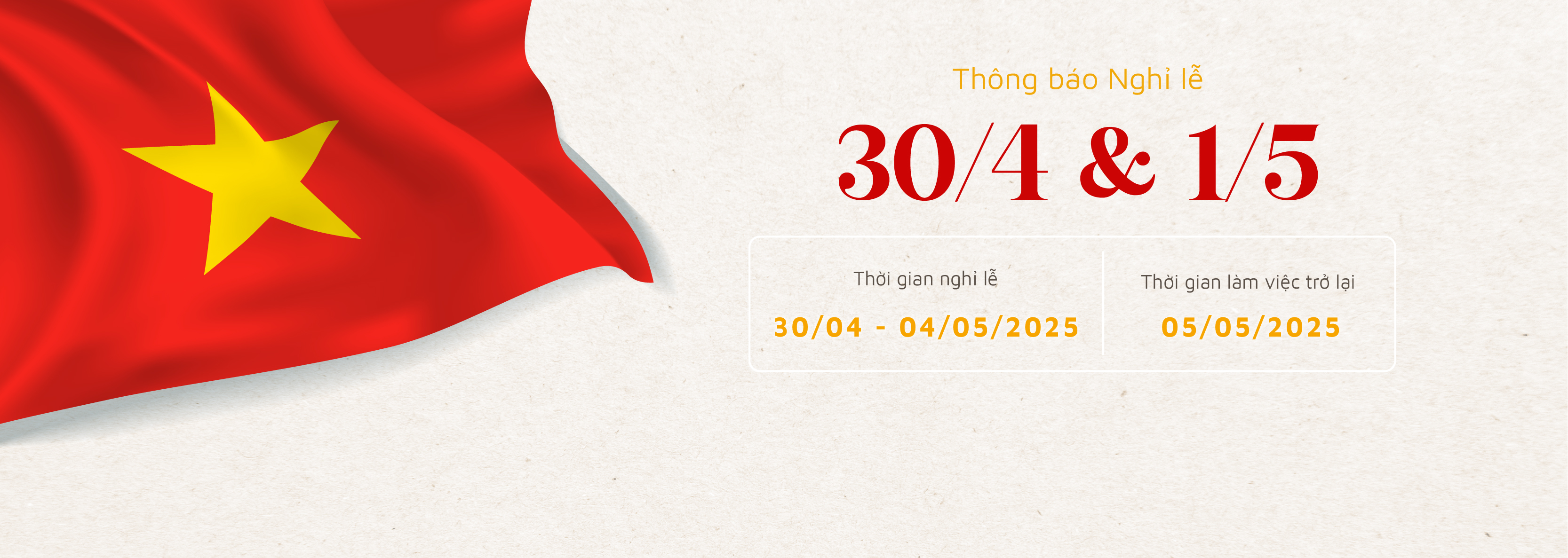 Thông báo nghỉ lễ 30/4 & 1/5