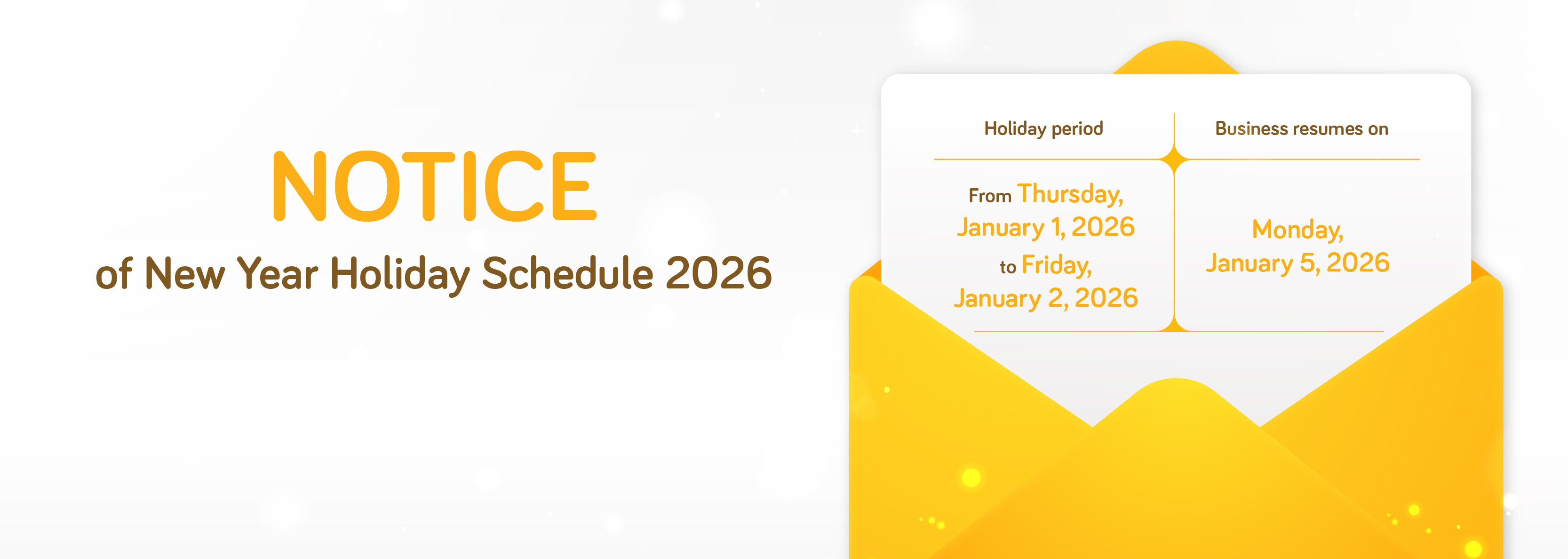 Thông báo lịch nghỉ Tết Dương dịch 2026